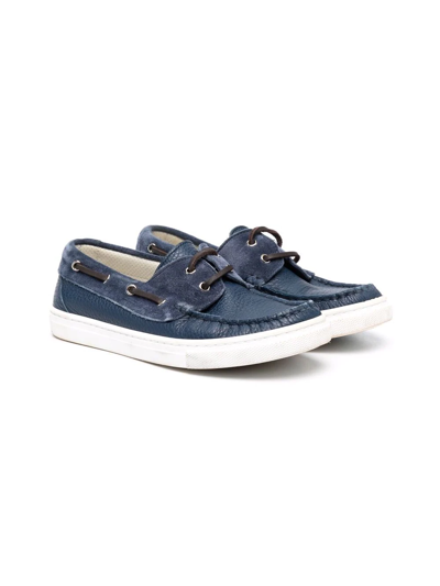 Brunello Cucinelli Kids' Contrast-panel Leather Loafers In Синий