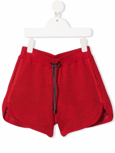 Brunello Cucinelli Kids' Perforated Bermuda Shorts In Red