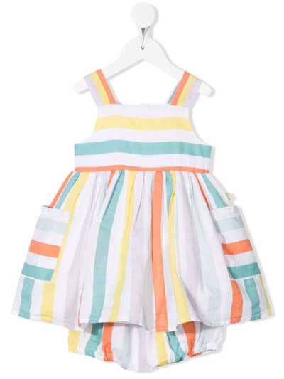 Stella Mccartney Baby Dress In Linen And Cotton With Multicolor Stripes In White