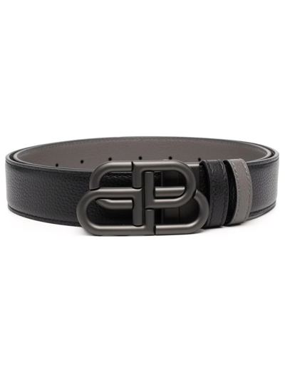 Balenciaga Bb-buckle Reversible Leather Belt In Black
