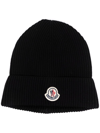 Moncler Ribbed-knit Logo-patch Beanie In Green