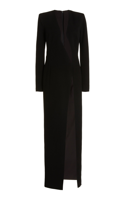 Monot Asymmetric V Neck Long Crepe Dress In Black