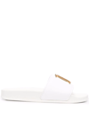 Dsquared2 10mm D2 Statement Leather Slides In Weiss