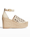 TORY BURCH BASKETWEAVE CALFSKIN WEDGE ESPADRILLE SANDALS