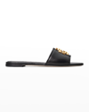 Tory Burch Eleanor Leather Medallion Flat Slide Sandals In Perfect Black Pe
