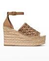 TORY BURCH BASKETWEAVE CALFSKIN WEDGE ESPADRILLE SANDALS