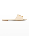 Tory Burch Eleanor Calfskin Medallion Flat Sandals In New Cream