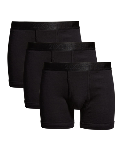 2(x)ist Cotton Elasticized Waist Trunks- Set Of 3 In Black