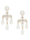 EYE CANDY LA WOMEN'S 18K GOLDPLATED BRASS, CUBIC ZIRCONIA & FAUX PEARL DANGLE DROP EARRINGS