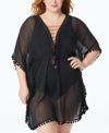 Bleu By Rod Beattie Pom Trim Cover-up Caftan In Black