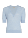 Khaite Sierra V-neck Short-sleeve Cashmere Sweater In Atmosphere