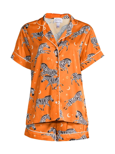 Averie Sleep Two-piece Aren Zebra Print Short Pajama Set In Orange Multi