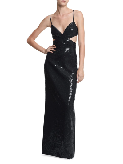 Michael Kors Sequin-embellished Crossover Cutout Column Gown In Black
