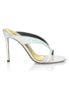 Alexandre Vauthier Metallic Croc-embossed Leather Sandals In Detroit White