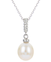 Macy's Cultured Freshwater Pearl (8mm) Twist Rope Pendant Necklace In Sterling Silver, 16" + 2" Extender In Silver