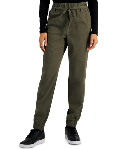 Tinseltown Juniors' High Waisted Pull On Utility Jogger Pants In Olive