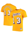MITCHELL & NESS MEN'S MITCHELL & NESS WILT CHAMBERLAIN GOLD LOS ANGELES LAKERS HARDWOOD CLASSICS STITCH NAME AND NUM