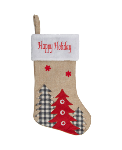 NORTHLIGHT 19" BURLAP HAPPY HOLIDAYS FOREST TREES CHRISTMAS STOCKING