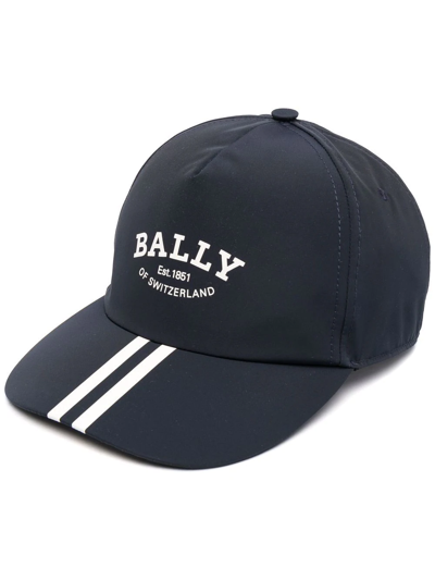 Bally Logo Stripe Nylon Baseball Cap In Navy