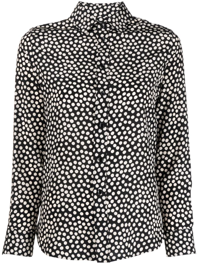 Saint Laurent Polka-dot Silk Crepe De Chine Shirt In Black