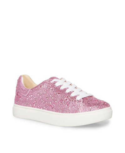 Betsey Johnson Sidny Womens Rhinestone Trainers Lace-up Shoes In Pink
