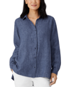 Eileen Fisher Organic Linen Long Sleeve Button-up Shirt In Blbry