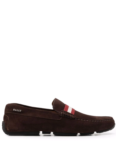 Bally Pearce 绒面皮乐福鞋 In Brown,red
