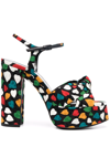 Saint Laurent Bianca Knotted Heart-jacquard Platform Sandals In Schwarz