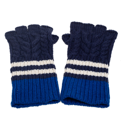 Pre-owned Burberry Blue Striped Cable Knit Cashmere Fingerless Gloves