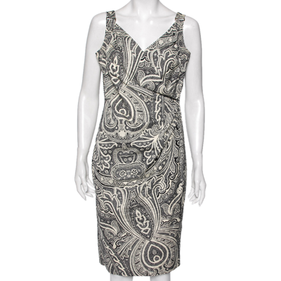 Pre-owned Max Mara Monochrome Paisley Printed Cotton Draped Detail Dress M In Black