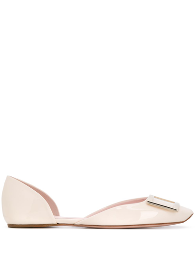 Roger Vivier Trompette D'orsay Leather Ballet Flats In Beige