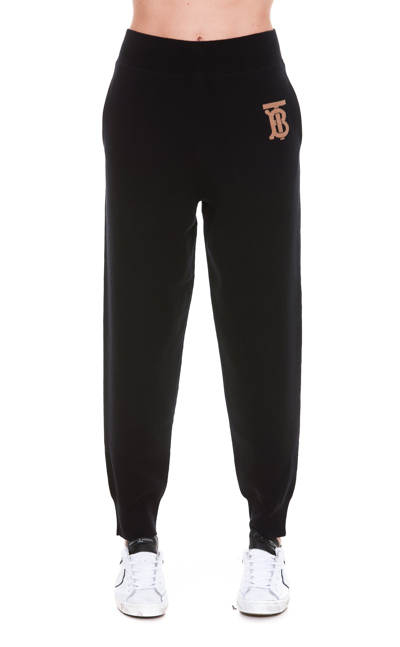 Burberry Cashmere And Cotton Trousers With Monogram In Black