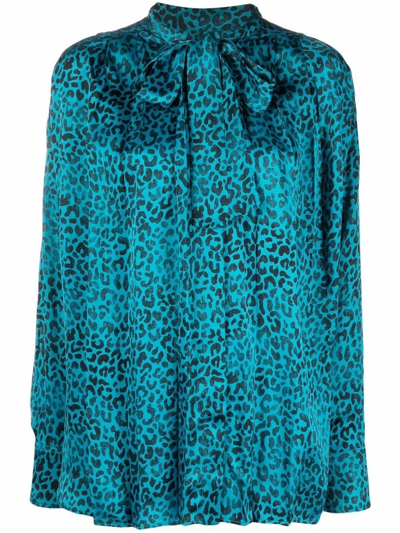 Golden Goose Pussybow Leopard Print Blouse In Blue