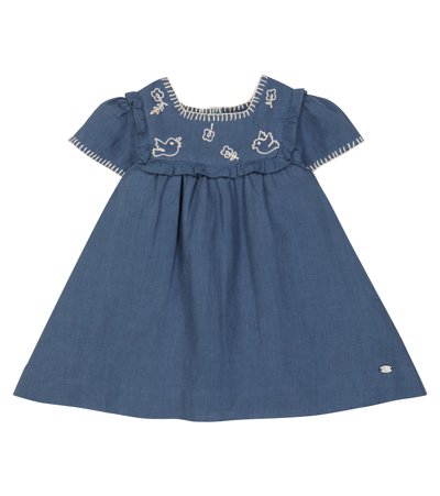 Tartine Et Chocolat Baby Embroidered Linen Dress In Indigo