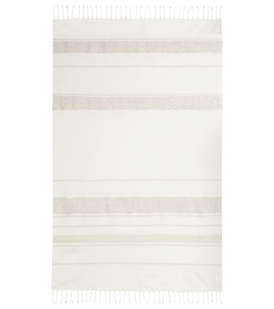 Brunello Cucinelli Striped Linen-blend Blanket In Bianco+lessive+argento
