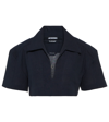 Jacquemus Le Haut Bebi Short-sleeve Hemp And Cotton-blend Top In Navy