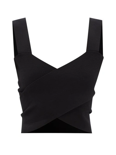 Altuzarra Mylas Cross-front Ribbed-knit Cropped Top In Black