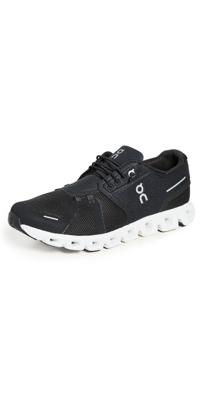On Cloud 5 Rubber-trimmed Mesh Running Sneakers In Black/white