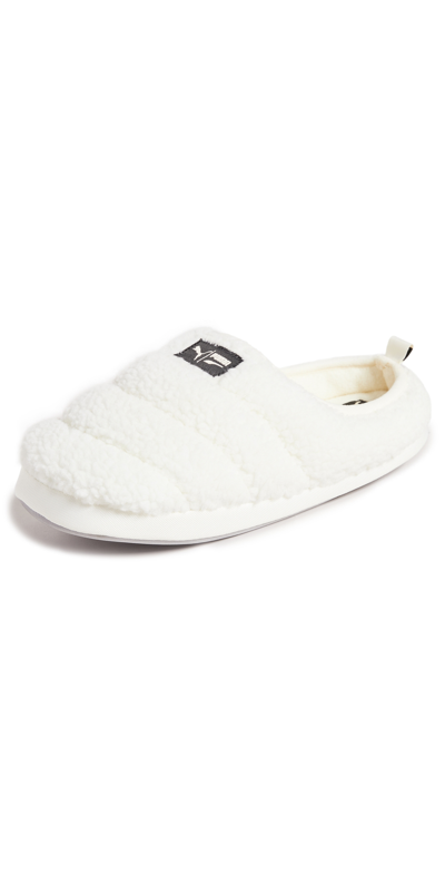 Puma Scuff Sherpa Slippers In White In White/black