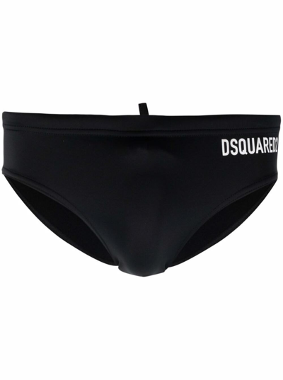 Dsquared2 D-squared2 Man's Stretch Fabric Swim Briefs With Back Logo Print In Black