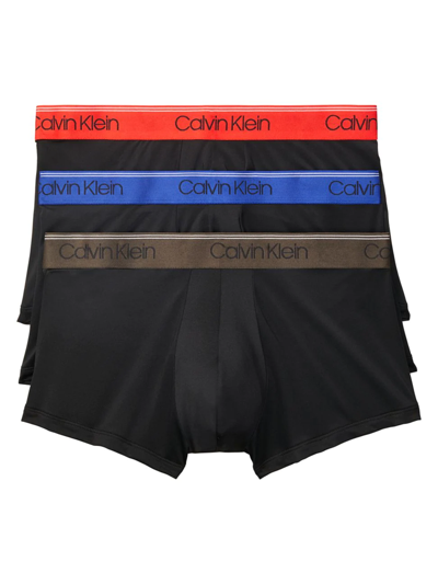 Calvin Klein 3-piece Micro Stretch Low-rise Trunks Set In Black Blue Tuscan