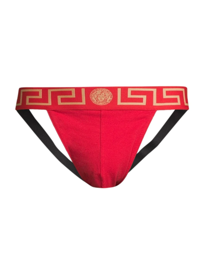 Versace Medusa Motif Jockstrap In Red Gold