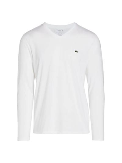 Lacoste V-neck Cotton Sweater In White