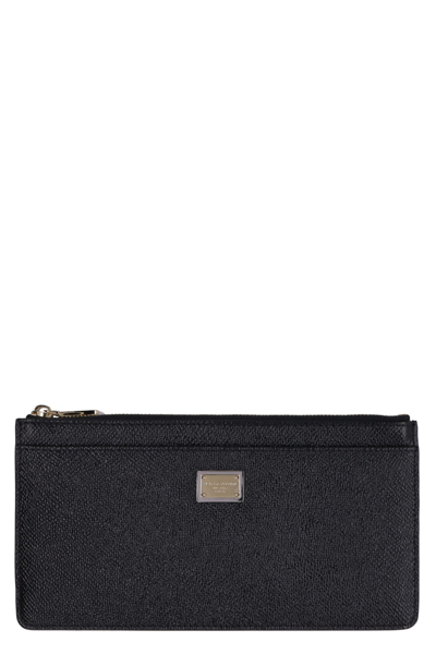 Dolce & Gabbana Dauphine-print Leather Wallet In Black