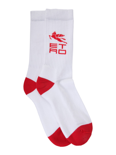 Etro Socks With Jacquard Logo In Bianco