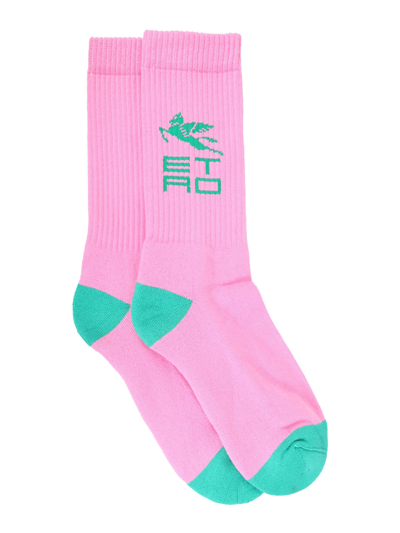 Etro Socks With Jacquard Logo In Rosa