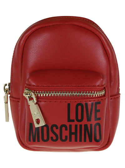 Love Moschino Logo Print Backpack Bag Charm In Red