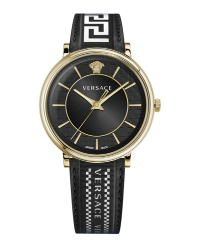 Versace V-circle Gent Strap Watch In Black