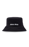 MIU MIU WOMEN'S LOGO-EMBROIDERED COTTON BUCKET HAT