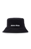 Miu Miu Women's Logo-embroidered Cotton Bucket Hat In Black